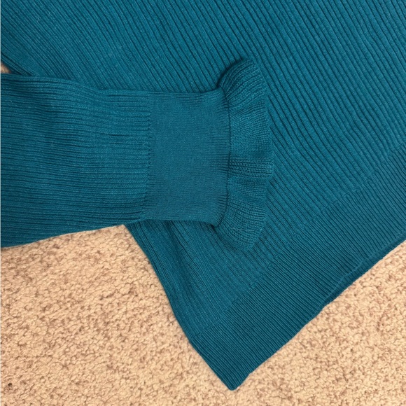 CeCe Mock Neck Puff Shoulder Teal Sweater, NWT - Picture 5 of 6